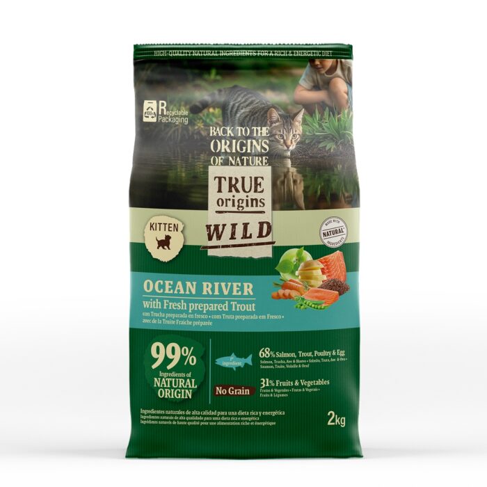 True Origins Wild Ocean River Salmón y Trucha pienso para gatitos